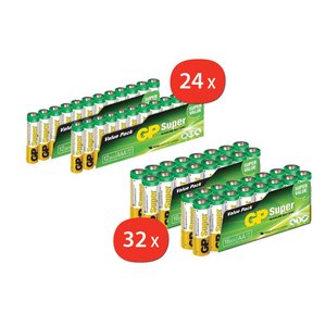 GP AA Batterijen 32 stuks + GP AAA Batterijen 24 stuks